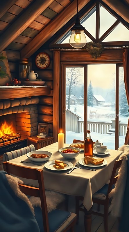 冬日暖炉旁温馨晚餐