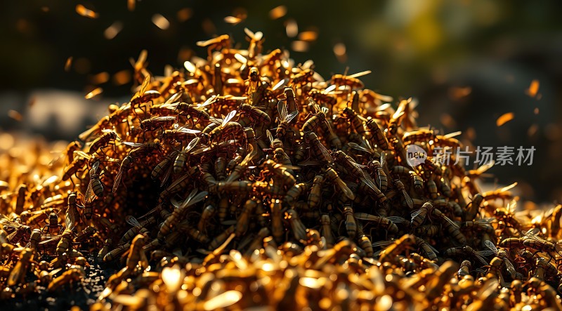 阳光下的蜜蜂群飞舞