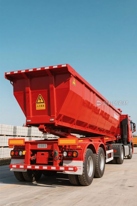 红色自卸运输卡车