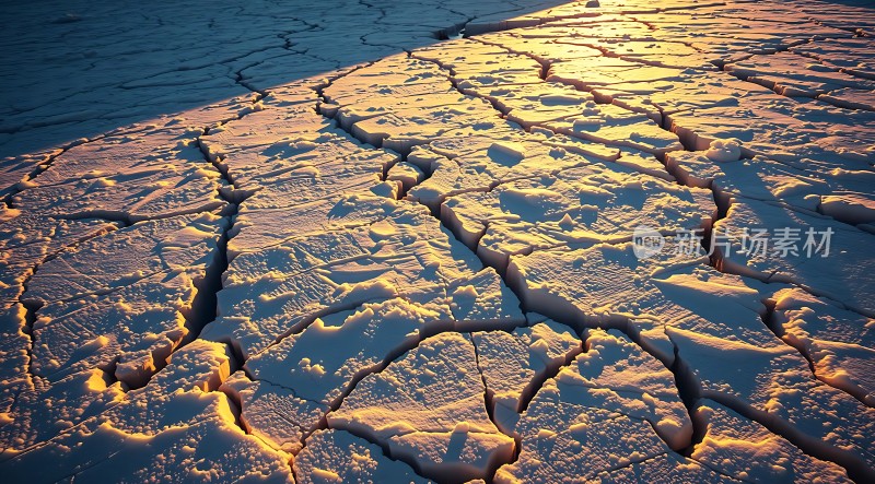 冰封大地阳光下的裂缝