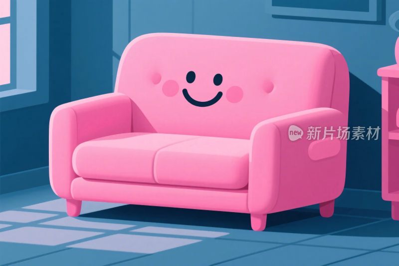 粉色笑脸沙发插画