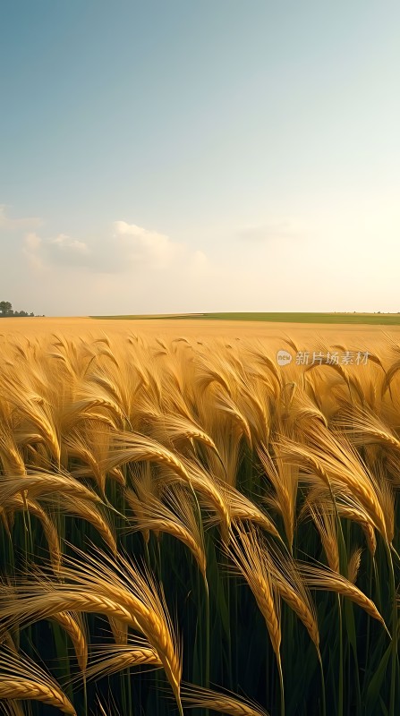 金黄麦浪阳光下的丰收景象