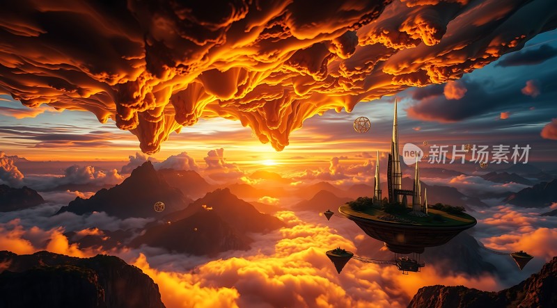 悬浮岛屿上的日落奇景