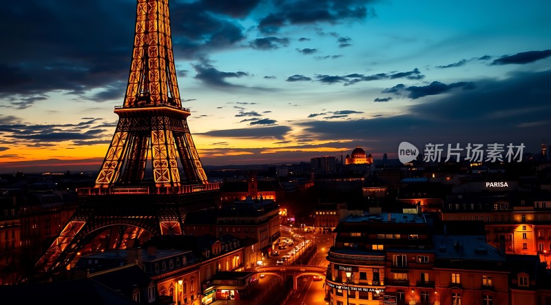 埃菲尔铁塔夜幕下的巴黎风光
