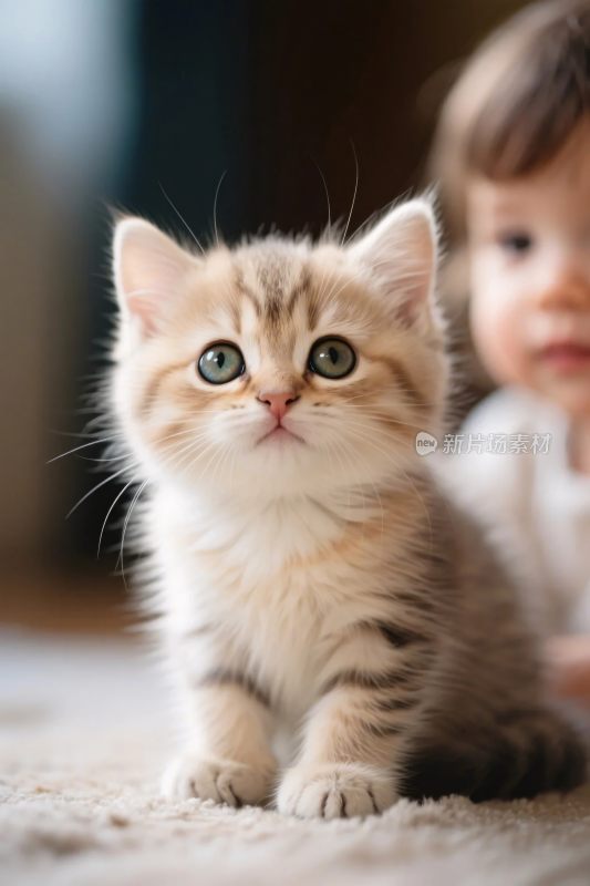 小猫与孩童温馨画面