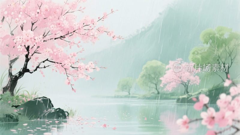 春日山水樱花图