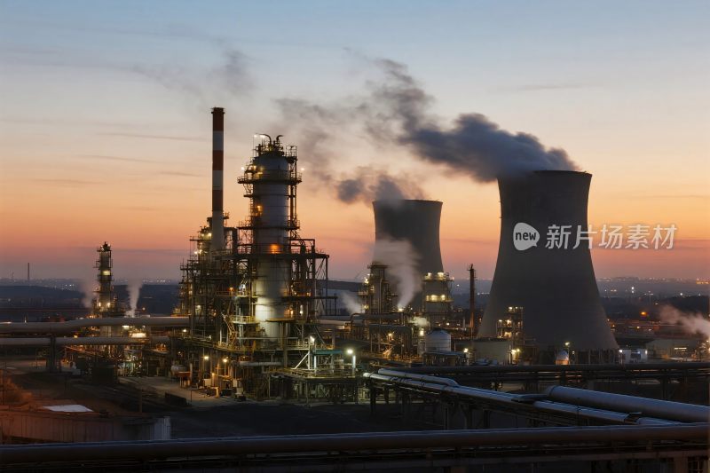 黄昏下的工业工厂景观