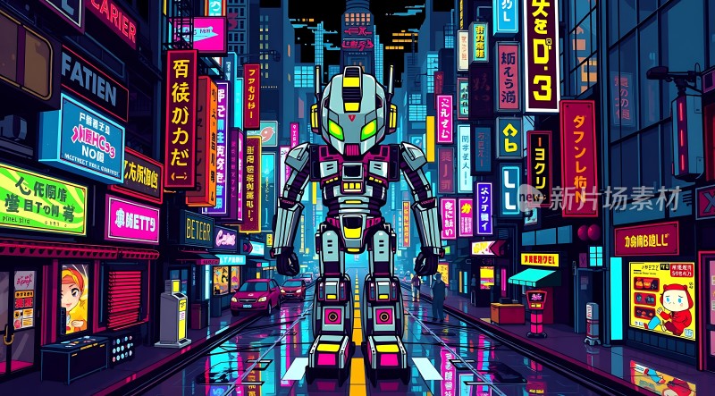 霓虹灯下的机器人城市