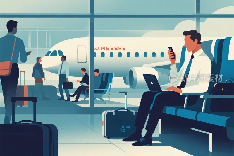 机场候机场景插画