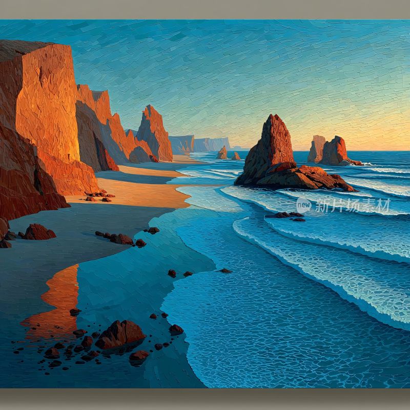 海边壮丽岩石景观插画