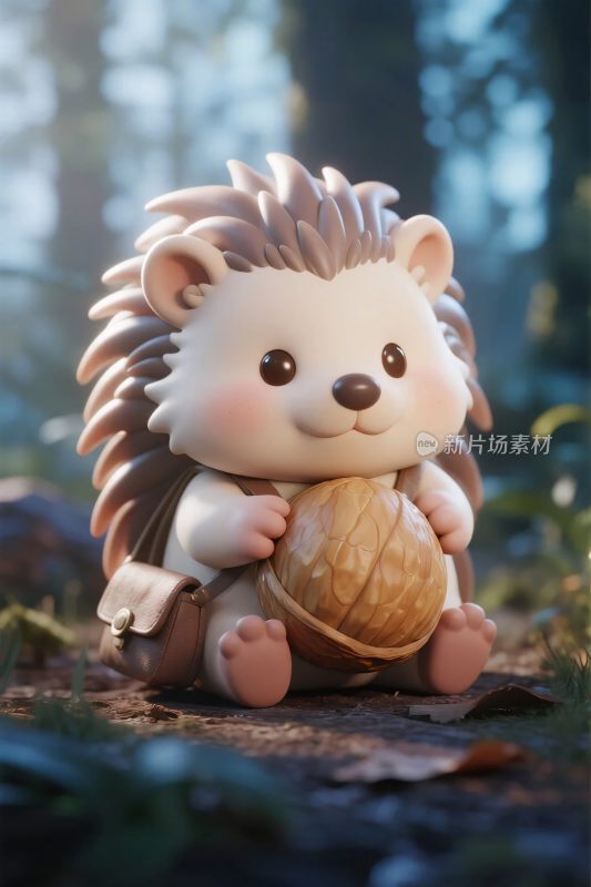 卡通刺猬抱坚果