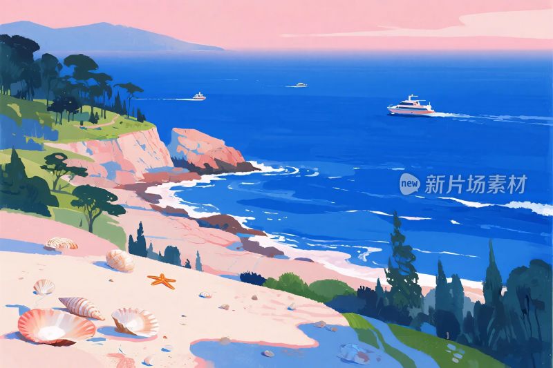 海边美丽风景插画