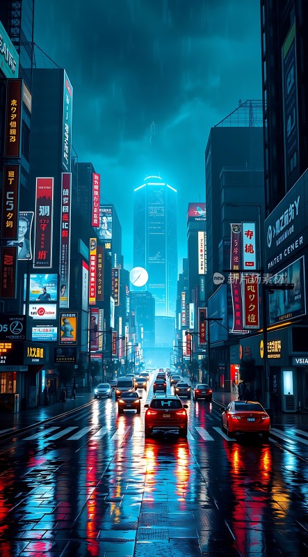 霓虹灯下的都市雨夜
