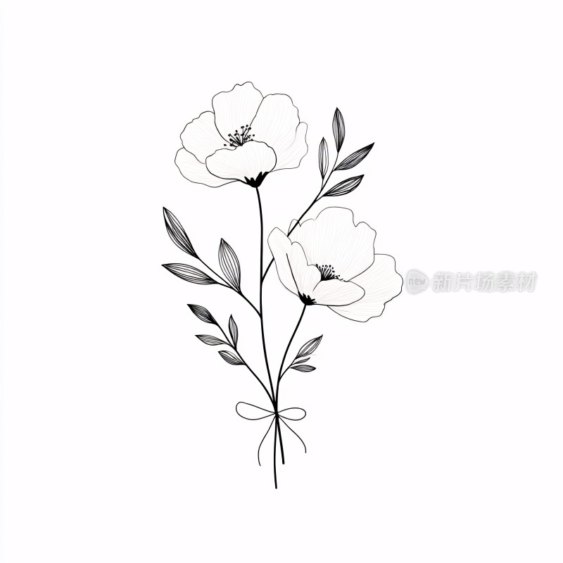 黑白手绘花朵插画