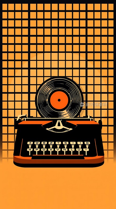 复古打字机与黑胶唱片