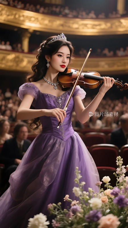 紫裙公主优雅演奏小提琴