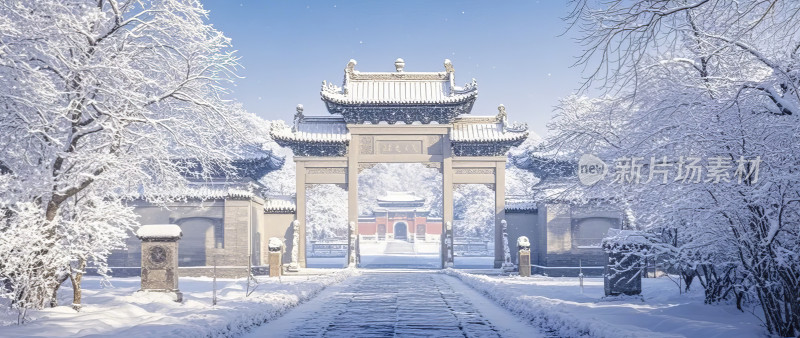 白马寺雪景古建筑文化景区图片