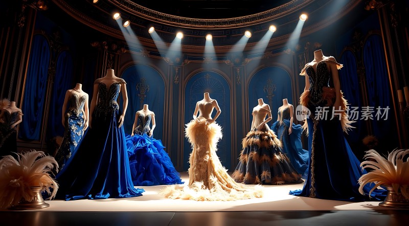 华丽礼服展示模特优雅亮相舞台