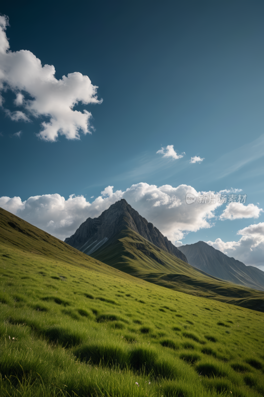 一片草地一座高山清风景摄影图片