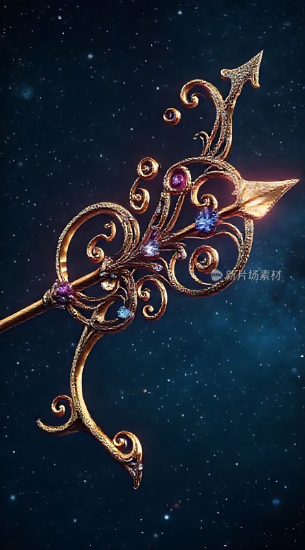 金色魔法权杖璀璨宝石闪耀星空