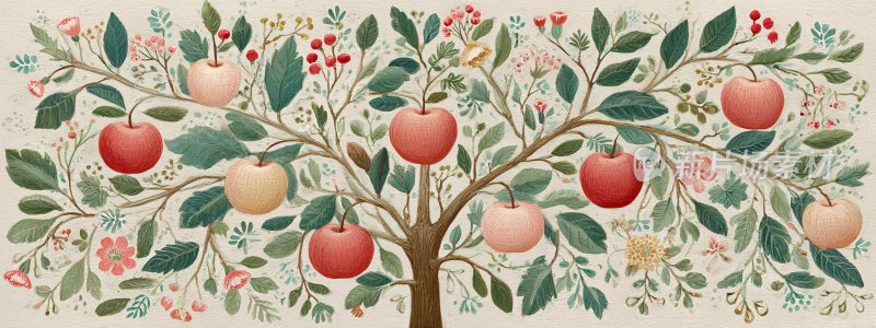 手绘苹果树插画