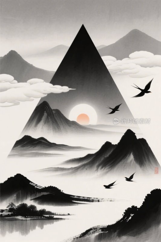 水墨山水风景插画