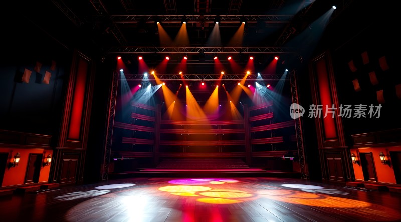 舞台灯光秀红蓝黄三色交织营造出梦幻般的氛围