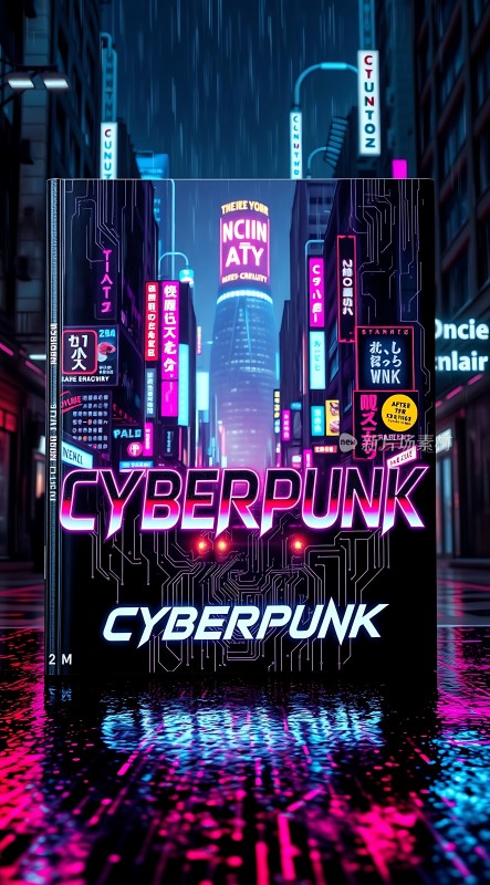 赛博朋克未来都市霓虹灯下的科技世界