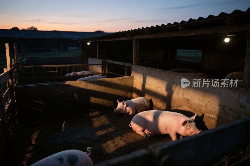 猪圈内猪群傍晚养殖场景