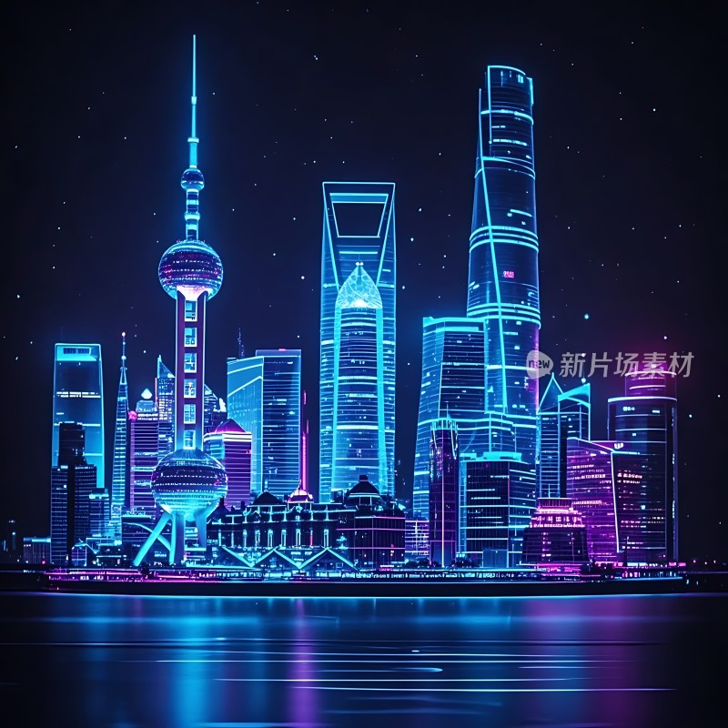 上海夜景璀璨摩天大楼与东方明珠