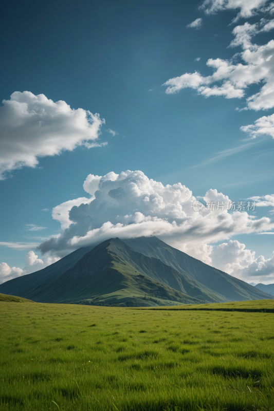 一座大山一片绿色的田野高清风景图片