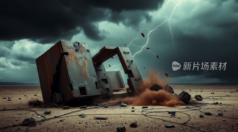 新片场素材暴风雨中破败建筑