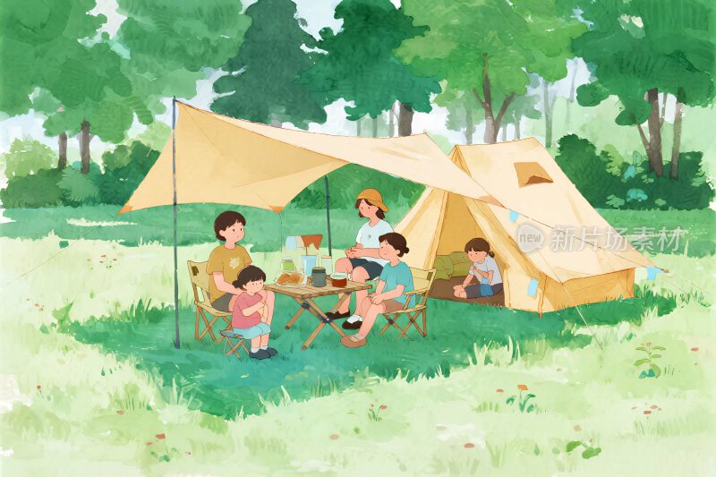一家人户外露营场景