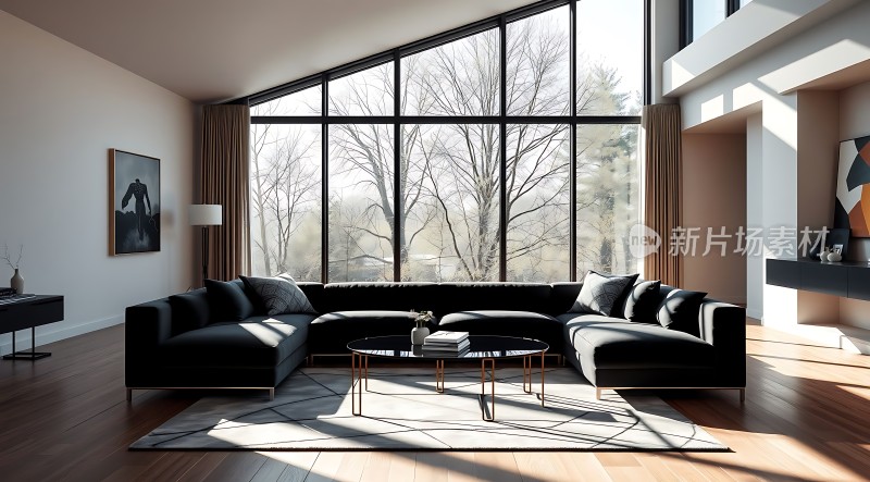 现代简约客厅大落地窗舒适沙发优雅装饰