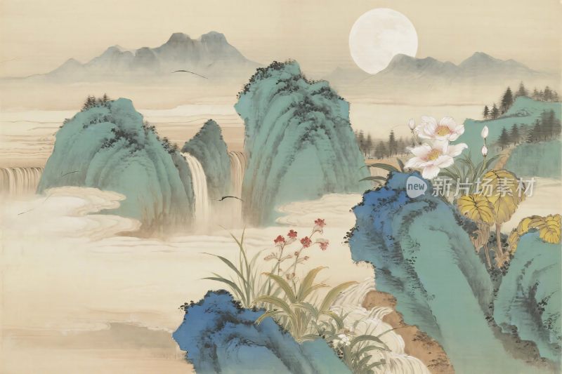 传统山水风景插画