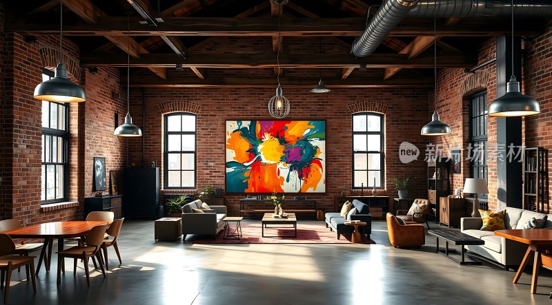 工业风大宅砖墙彩画与现代家具的结合