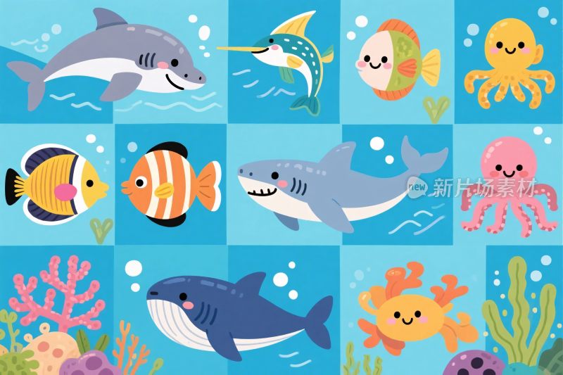 海洋生物卡通插画