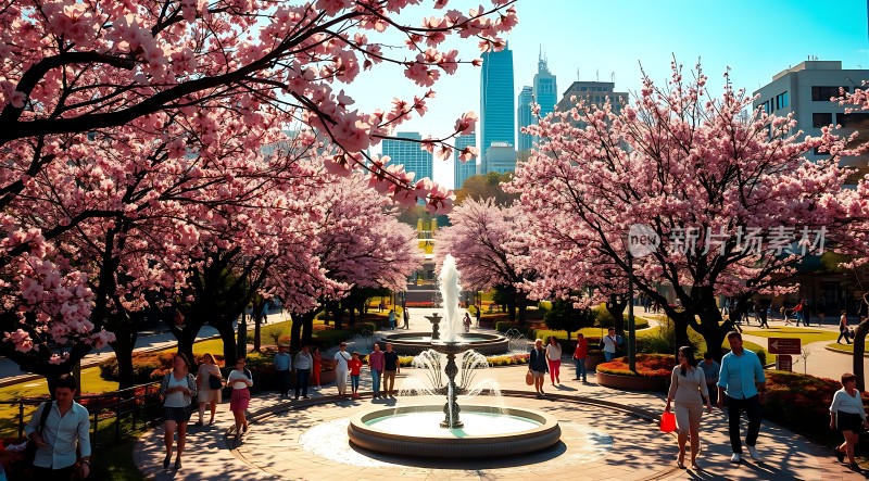 春日樱花烂漫城市公园美景如画