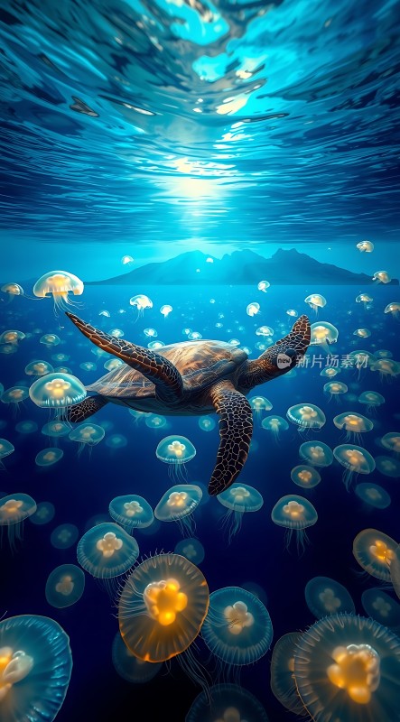 海龟与水母共舞