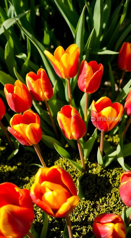 阳光下的多彩郁金香