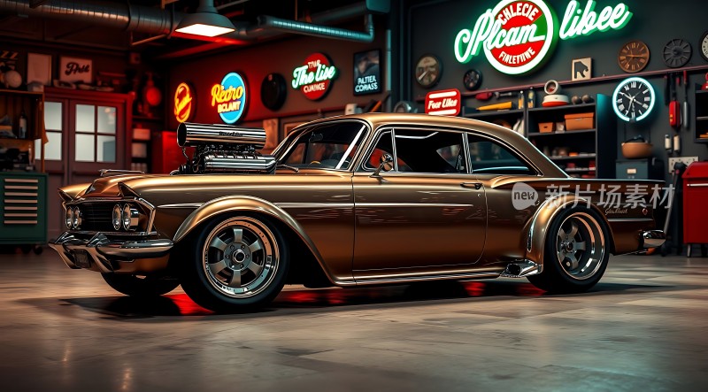 复古车库里的经典跑车