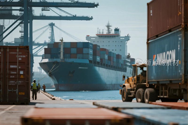 港口的集装箱货轮与作业场景
