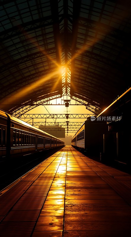 阳光下的火车站台