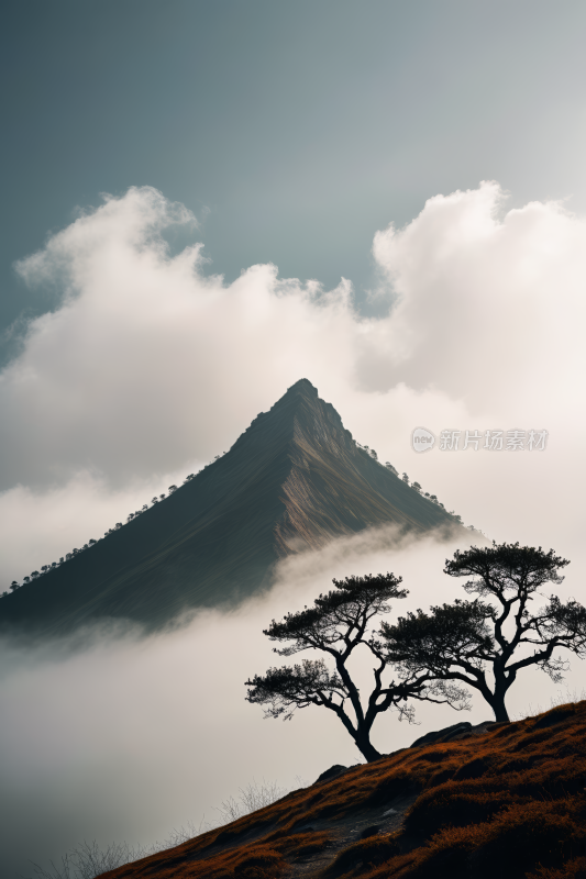 山上有两棵树一座高山清风景图片