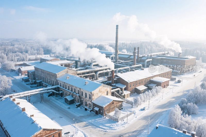 工业厂区冬季航拍图