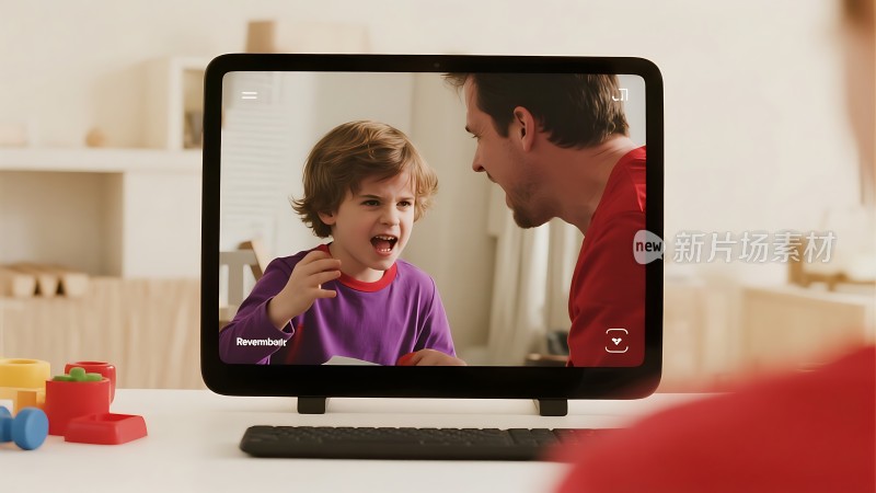 亲子互动温馨时刻父亲与儿子视频通话