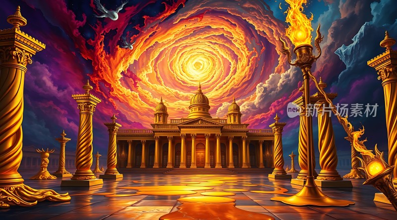 金色神殿与火焰天空