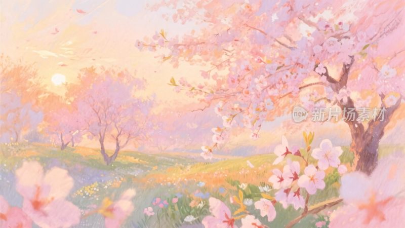 春日樱花风景插画