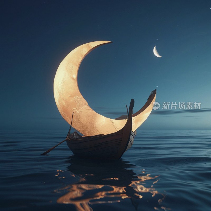 月牙映海面