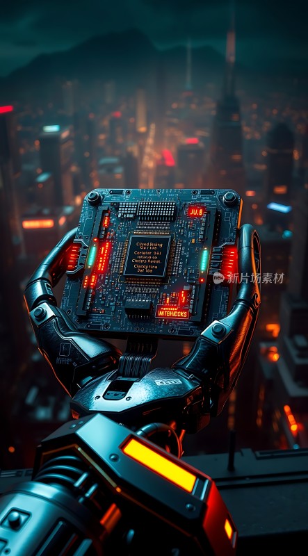 机械臂托举芯片未来科技感十足